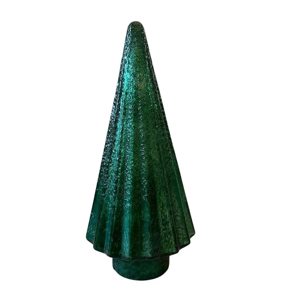Illuminated Glass Christmas Tree 14.5in Iridescent GREEN Chic Holiday Decor New